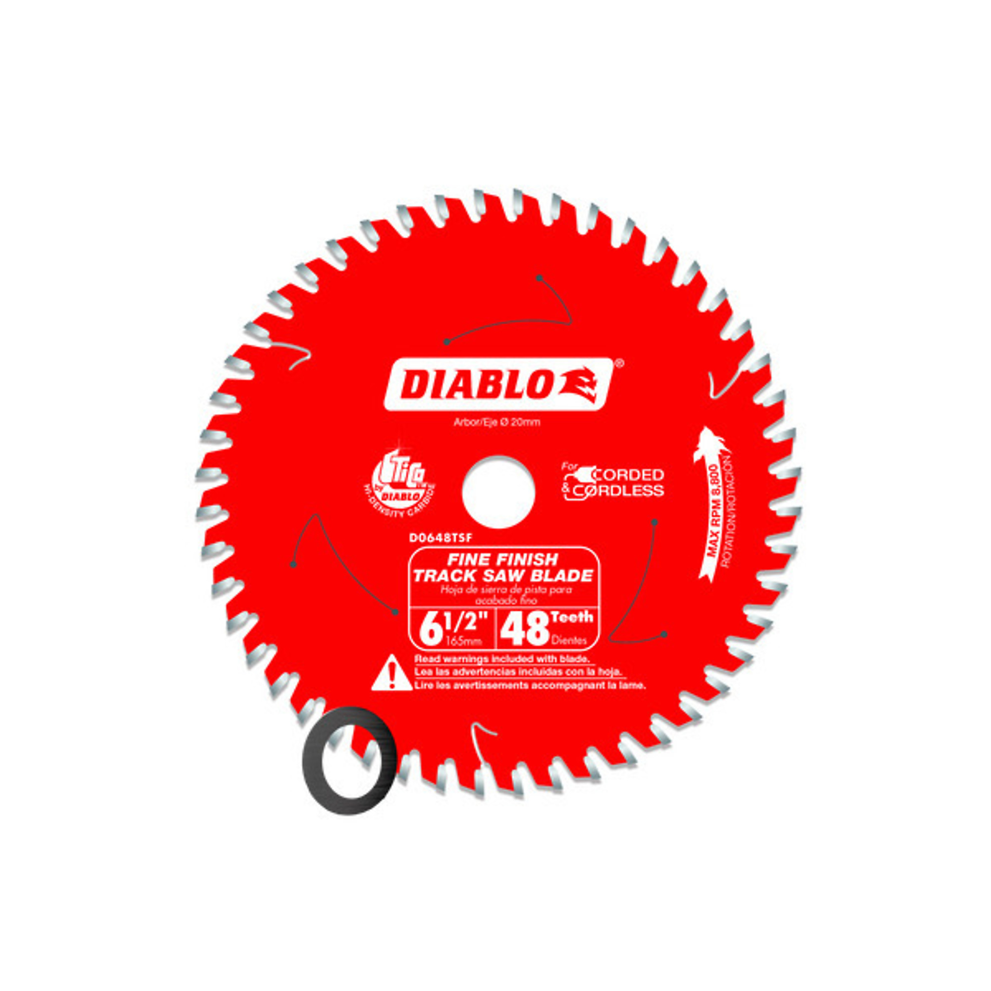 Diablo Tools, 6-1/2 48 Tooth Track Blade Plywood, Blade Diameter 6 1/2 in, Included (qty.) 1 Model# D0648TSF